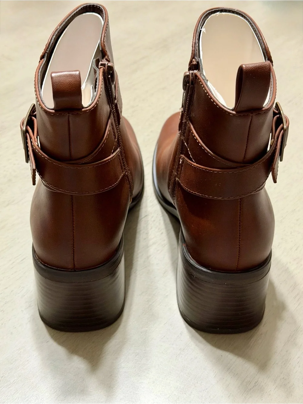 White Mountain Brown Leatherette Ankle Booties with Buckle Size 5